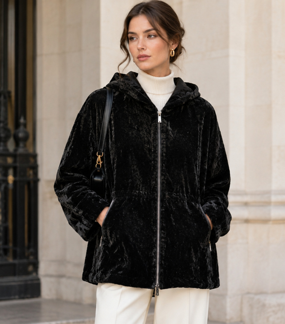 Lauren Ralph Lauren Silk Blend Velvet Hooded Parka Faux Fur Trim Sz M Old Money
